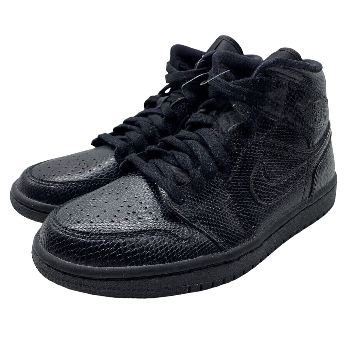 Nike Air Jordan 1 Mid Black Snakeskin Triple Black BQ6472-010 NEW