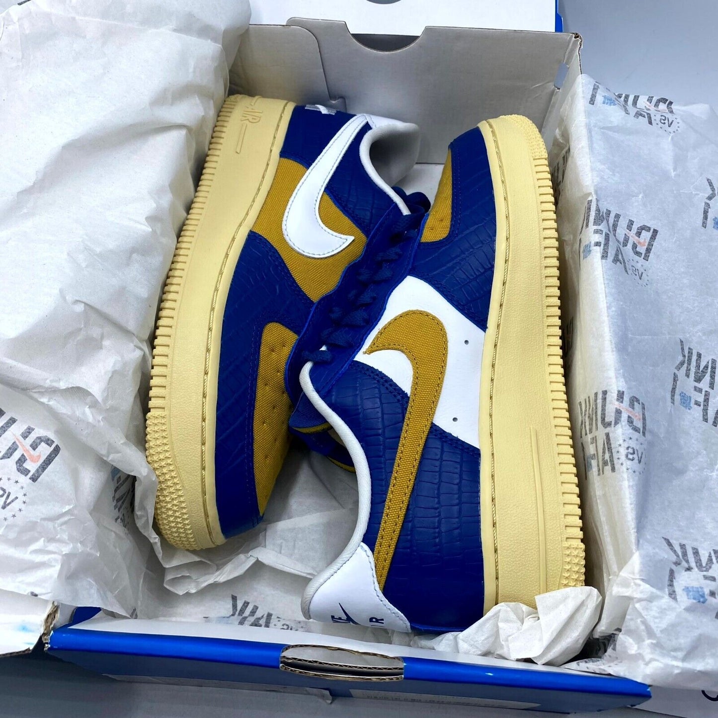 Undefeated x Nike Air Force 1 Low SP On It Blue Yellow Croc DM8462-400 NEW