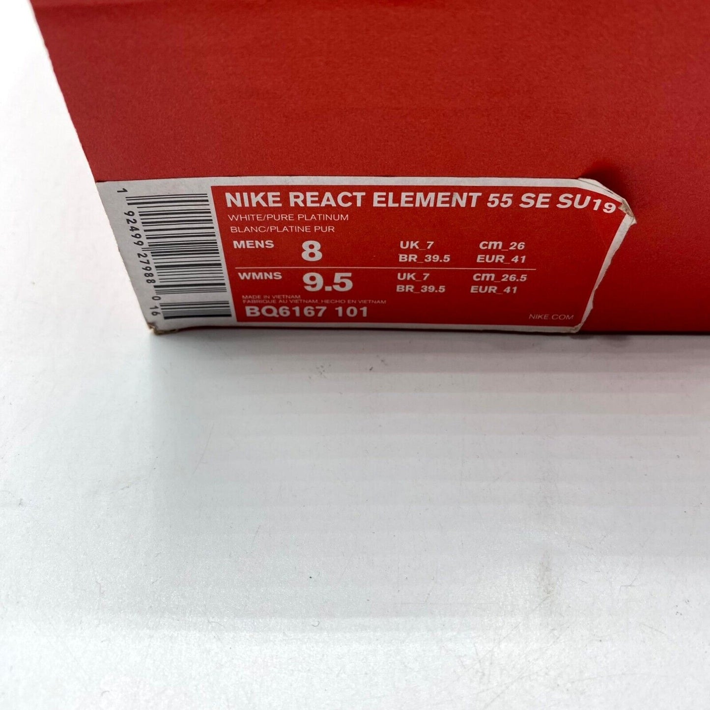 Nike React Element 55 SE SU19 Pure Platinum BQ6167-101 NEW NO LID