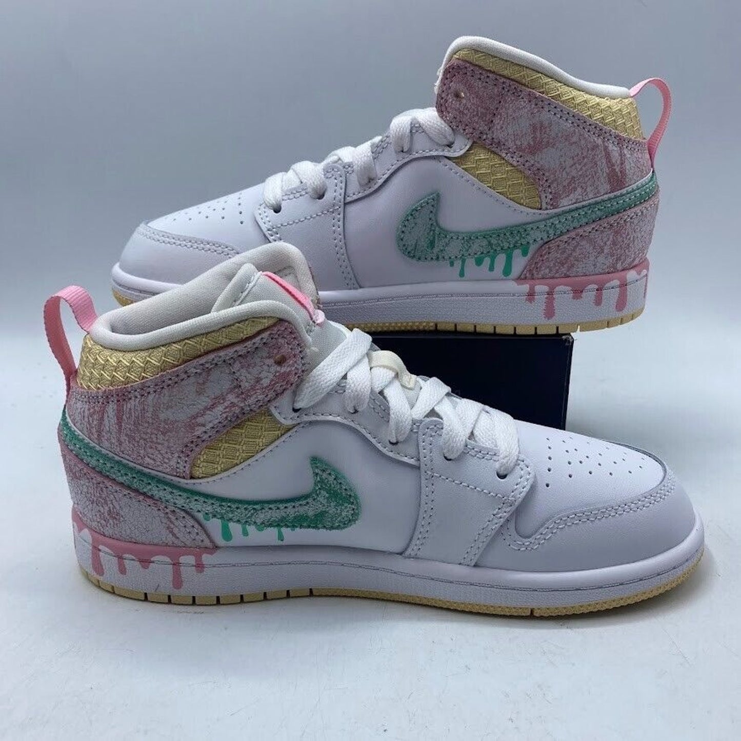 Nike Air Jordan 1 Mid SE (PS) Paint Drip Pink Blue DD1667-100 NEW