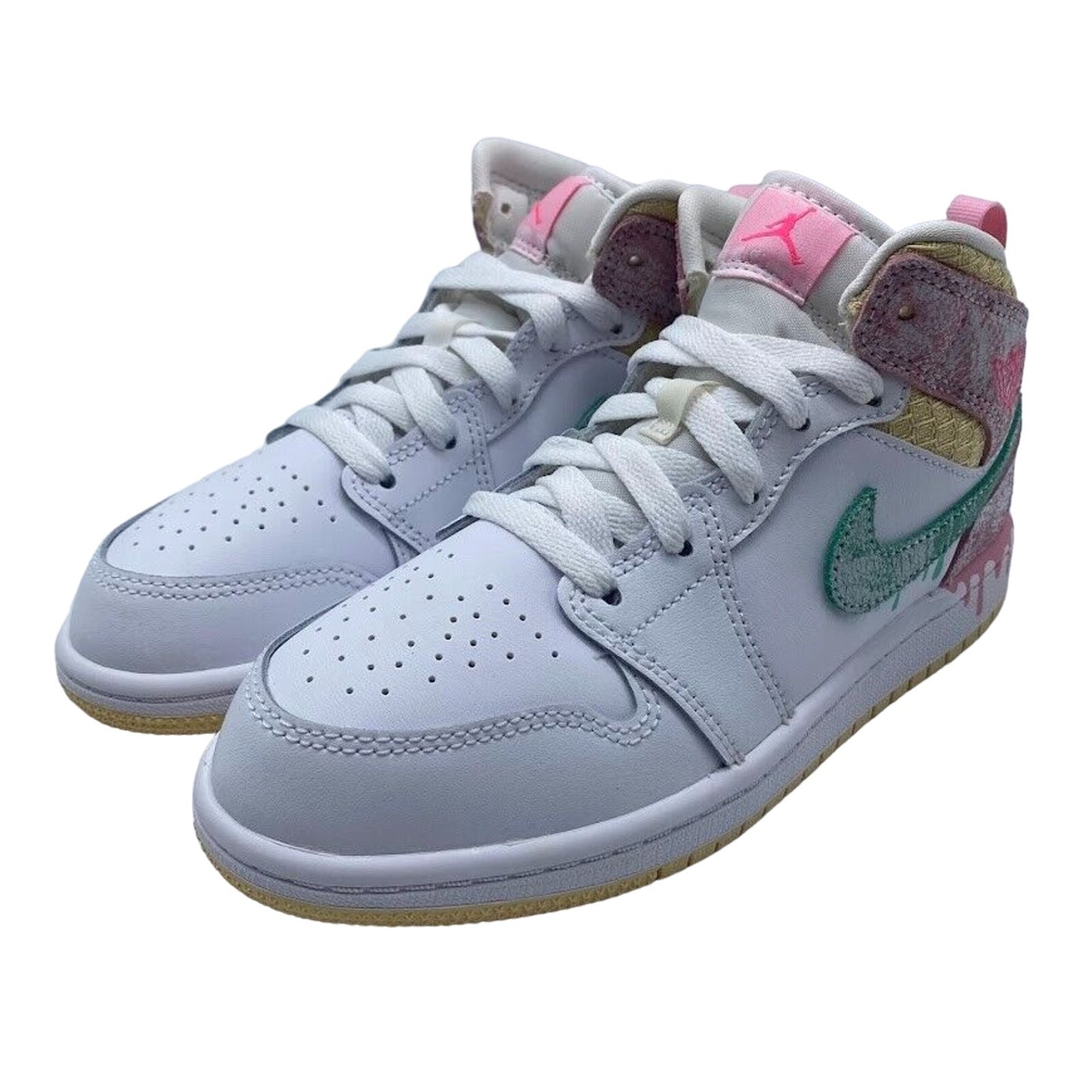 Nike Air Jordan 1 Mid SE (PS) Paint Drip Pink Blue DD1667-100 NEW