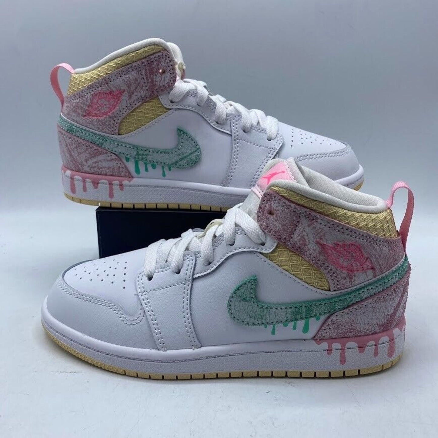 Nike Air Jordan 1 Mid SE (PS) Paint Drip Pink Blue DD1667-100 NEW