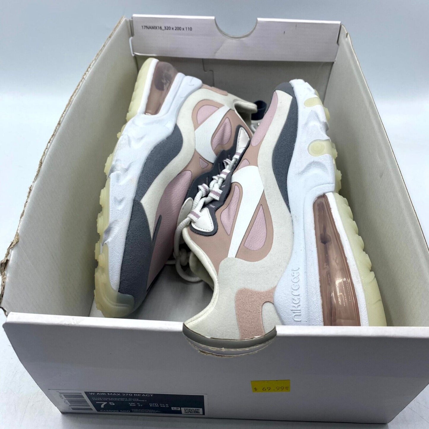 Nike Air Max 270 React Plum Chalk CI3899-500 NEW NO LID